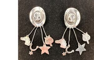 Vintage 925 Mexican Taxco Southwestern Dangle Charm Earrings-TA-97